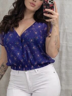 ZARA Floral Crop Blouse (Sheer)XS